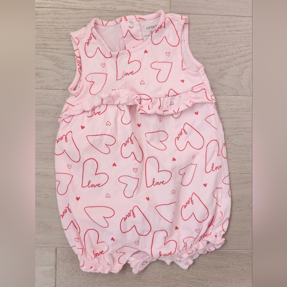 Carter's Pink Ruffle Hearts Romper Spring Summer Baby Girl 6 Months